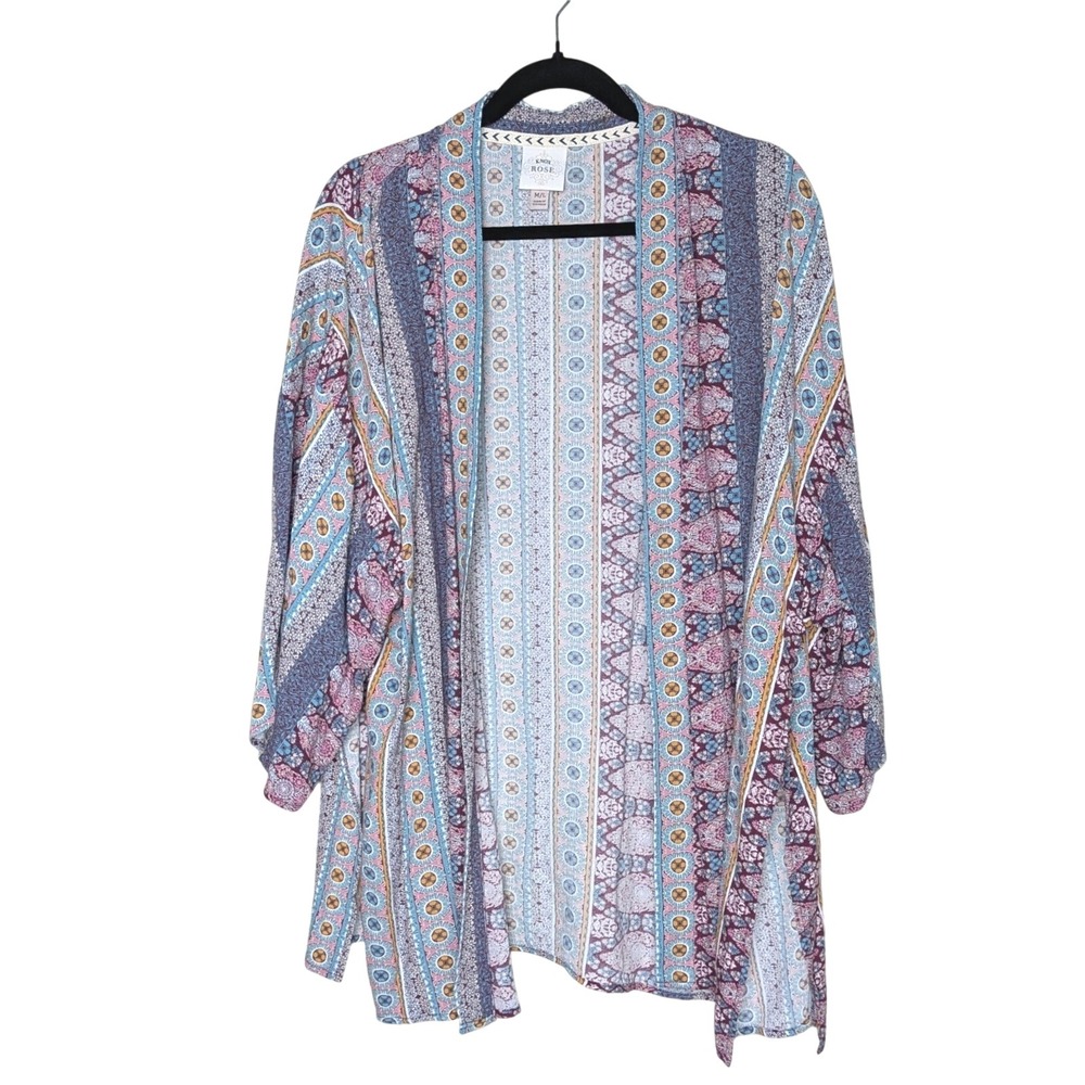 Knox Rose Boho Kimono Cardigan M/L Multicolor Open Front Festival Layering‎